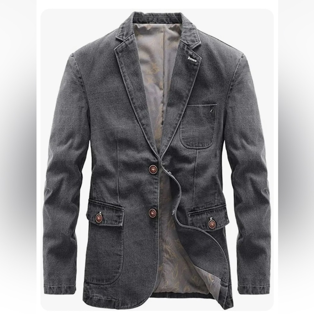 Chouyatou Blazer Jacket Notch Lapel vintage style denim sport coat sz S NWT